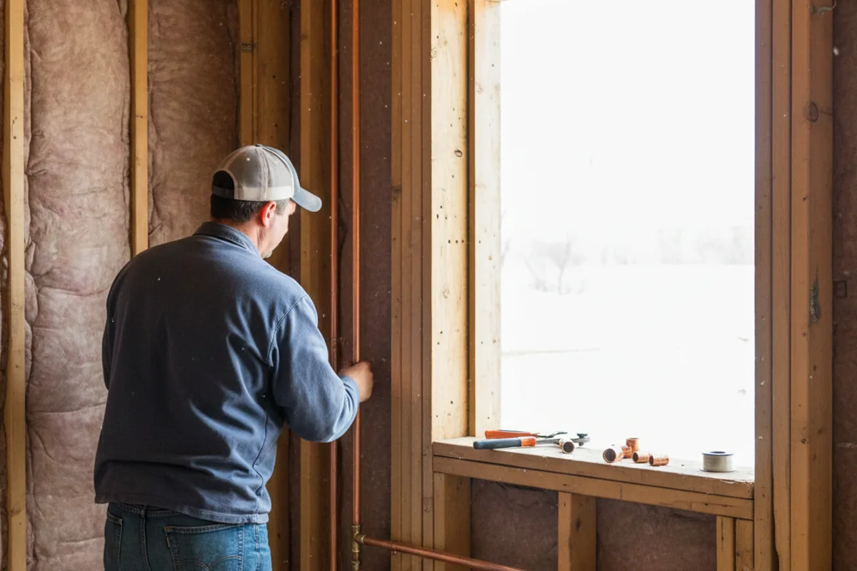 Licensed plumber running new copper supply lines in a Myersville home